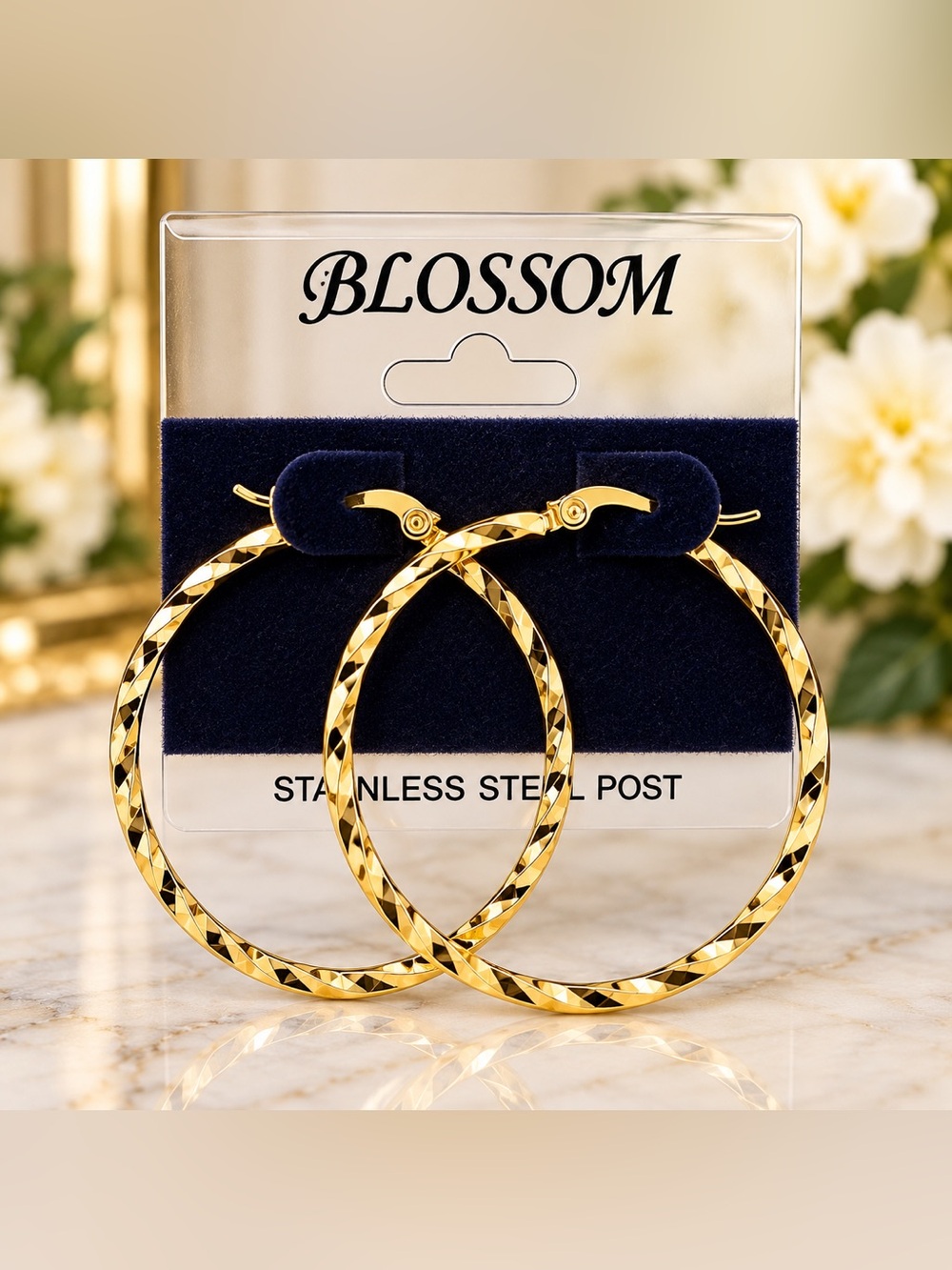 Blossom Radiant Faceted Gold Hoop Earrings